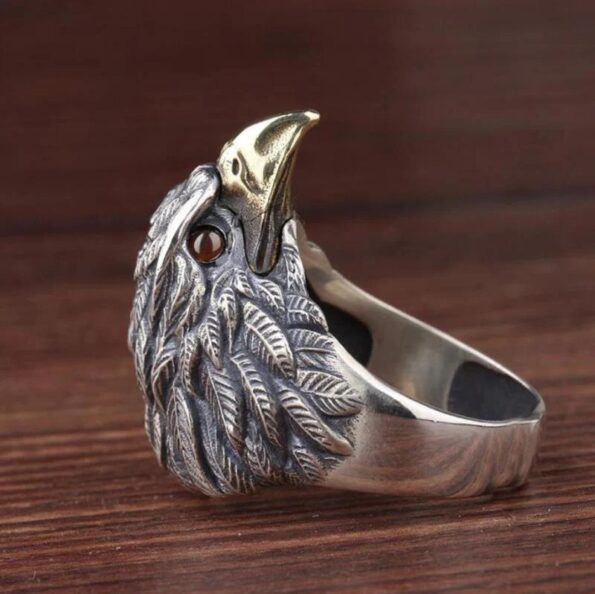 Eagle Head Ring for Men Beautifully Carved Red Eye