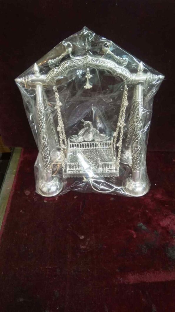 Silver Peacock Design Jhula for Laddu Gopal (Bal Gopal)