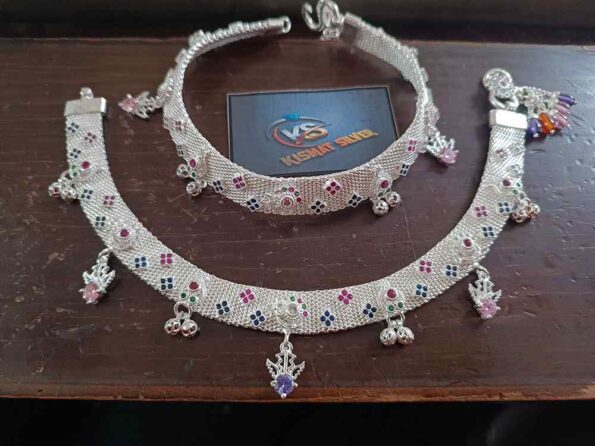 Traditional Indian Bridal Sterling Silver Anklets Set11