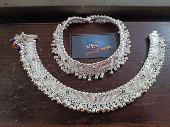 Traditional Indian Bridal Sterling Silver Anklets Set12